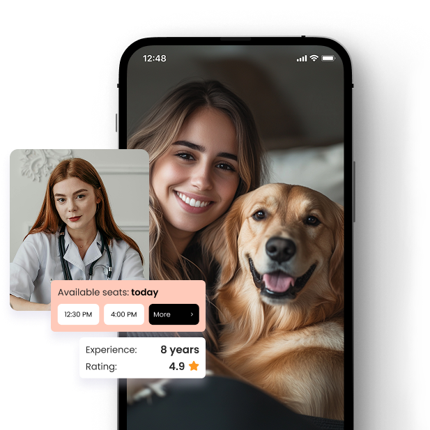 Phone mockup with woman and dog